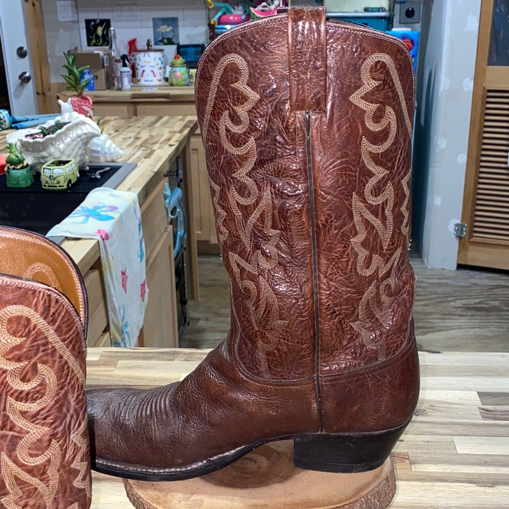 Vintage Lucchese Mens Western Cowboy Boots in Brown Leather - Picture 10 of 14